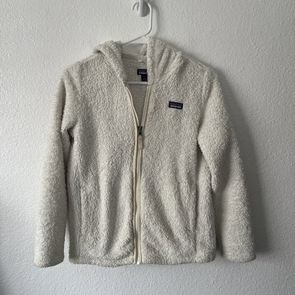 Patagonia Girls Ivory Sherpa Fleece Jacket Full Zip hoody size LARGE - Picture 2 of 7